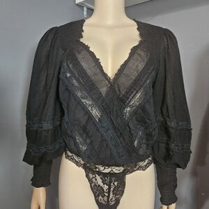 Free People Black Lace Bodysuit